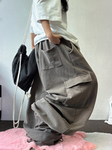 OVER WIDE BALLOON STRING HIP PIGMENT CARGO LONG PANTS ❤️‍🔥🩶🤎 - 3 COLORS