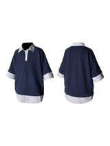 'LABEL Series Fake Two-Piece Double-Layer Material Splicing Silhouette Polo Shirt