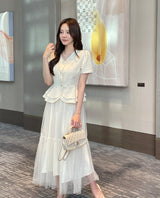 Hene V-neck Bokashi Peplum Jacket Blouse
