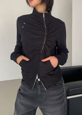 EYELET SHIRRING ZIP-UP