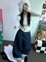 RIBBON🎀WIDE RIBBON ROLL-UP DENIM PANTS 🩵🎀