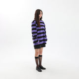 Striped Round Long Sleeve T-Shirts BK/PU