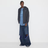 Destroyed Knee Wide Denim Pants Blue & Purple