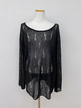 Damaged See-through Boat Neck Loose Fit Knit