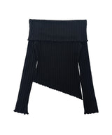 C ASYMMETRIC OFF-SHOULDER KNIT TOP_BLACK