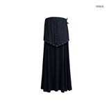 (2color) Eyelet Two-Tone Layered Flare Long Skirt