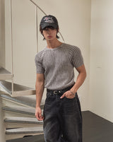 Washed Rib Muscle Fit Short Sleeve Knit
