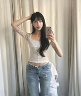 [ over lace ] ベニスローライトブーツカットデニムpt