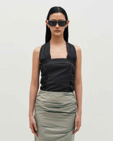 Wide Tie Stripe Halter Top _ GREY