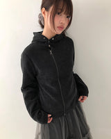 ヒオンハイネックボタンフードジップアップ