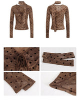 cotton wool scarf dot brown long-sleeve t-shirt