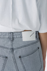 DAMAGED LONG DENIM SKIRT (GRAY)
