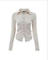 Open polo long sleeve cream