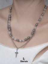 [S.Steel] Clear Beads Cross Necklace