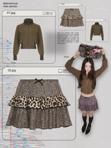 カーキハイネックレトロストリートジップアップ