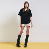 バックカットアウトリネンシャツ(Black)