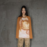 original cake puppy print raglan style T-shirt bottoming shirt top