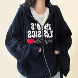 Hearts Heart Reverse Lettering Overfit Hooded Zip-Up