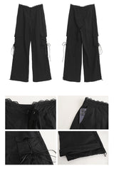 Lace nylon pocket strap cargo pants