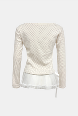 Dot Button Frill Wrap T-shirt