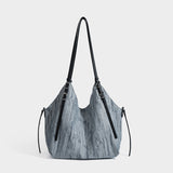 Vertical Stripe Denim Oversized Tote Bag