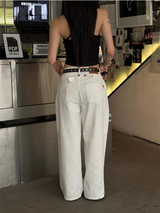 Stitch back strap wide denim pants(2color)