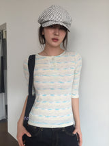 Anti-Henry neck 3/4 sleeve T-shirt
