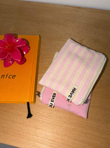 Terry candy stripe flat pouch - pink , S size