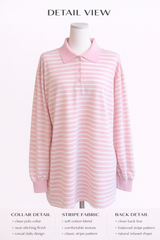 ピンクストライプルーズカラーTシャツ