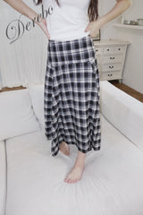 Black Checkered Unbalanced Long Skirt