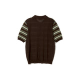 Striped Collar Short Sleeve Knit_Brown