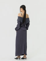 Scratch Low-Rise Long Skirt, Charcoal