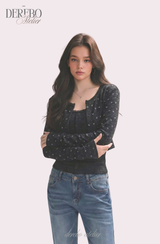 Line Charcoal Cardigan Two-piece Top