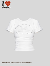 ホワイトラビットフリルラウンド半袖Tシャツ