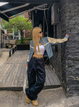 Peer One Track Crop Leather Jacket