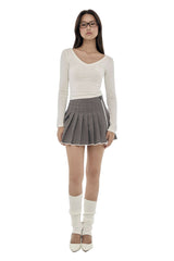 Crepe lace pleated skirt, Gray