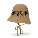 VA Digital Logo Cozy Knit Bonnet Hat / DarkBeige&Black