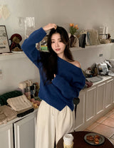 #セクシーワンショルダーボタンニット (3color)