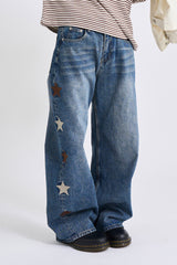 Star side patch denim pants