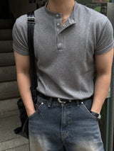 フロントカットラインヘンリーネック半袖Tシャツ