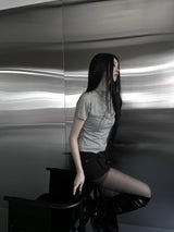 mock neck shirring short sleeve (3color)