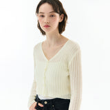 BOUCLE V-NECK RIBBED KNIT CARDIGAN IVORY