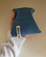 Denim & flower flat pouch - blue , S size