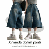 Hardit Washing Wide Bermuda Denim Pants