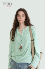 Mint Loose Stripe Long Sleeve T-shirt