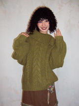 Four-color lapel loose raglan wool sweater