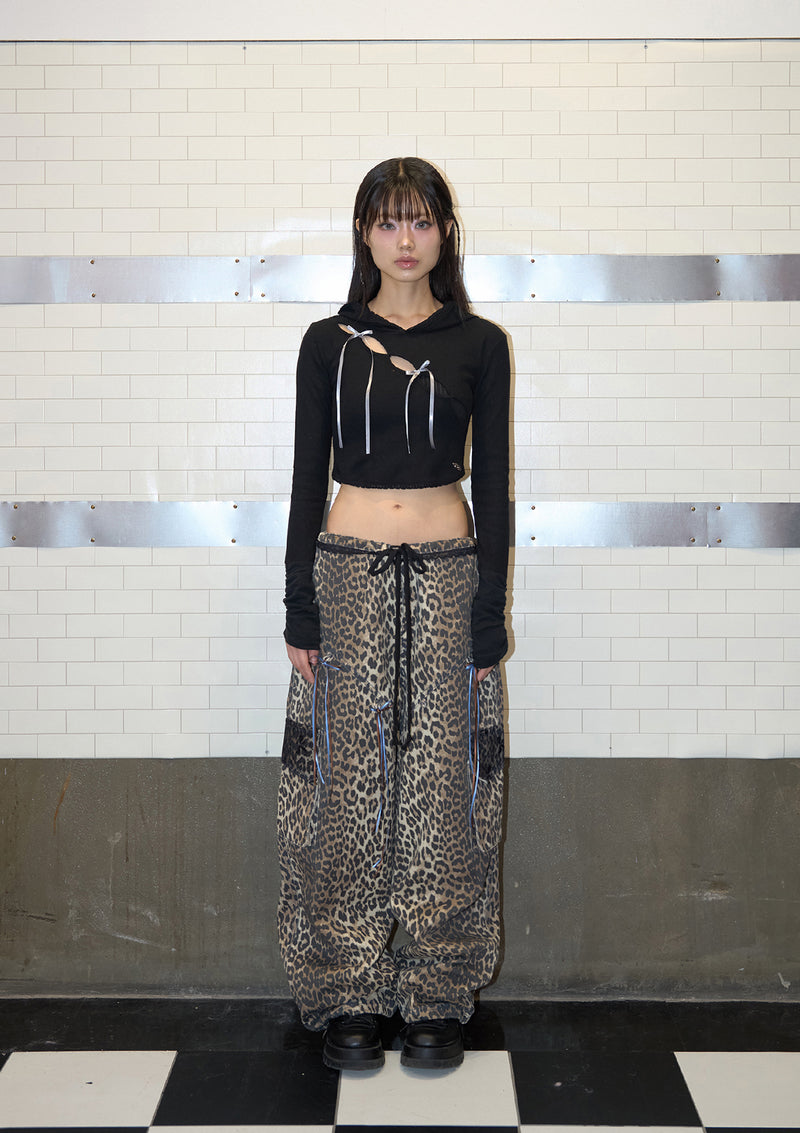 leopard lace cargo pt - brown