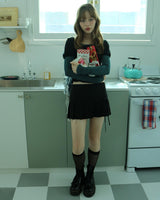 Lined ribbon pleats skirt / black