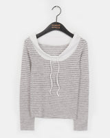 Laso Stripe Strap Layered Outer Fleece-Colored off-shoulder T-Shirt