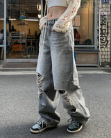 グレーダメージワイドパンツ